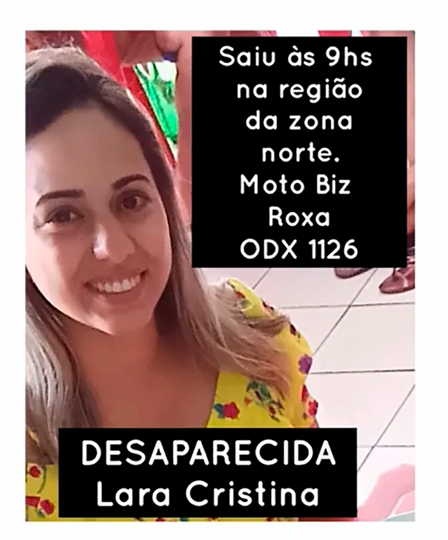 Nas redes sociais, familiares e amigos de Lara reportaram seu desaparecimento