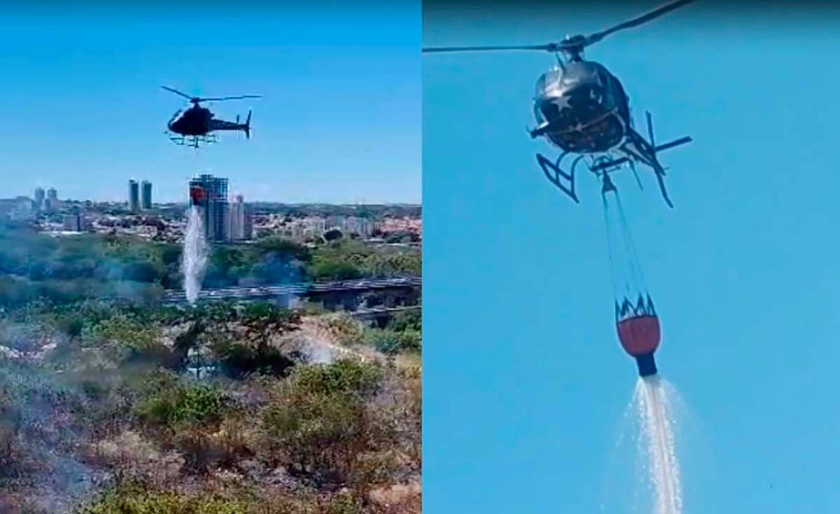 A aeronave foi acionada pelo Corpo de Bombeiros, devido ao difícil acesso ao foco.