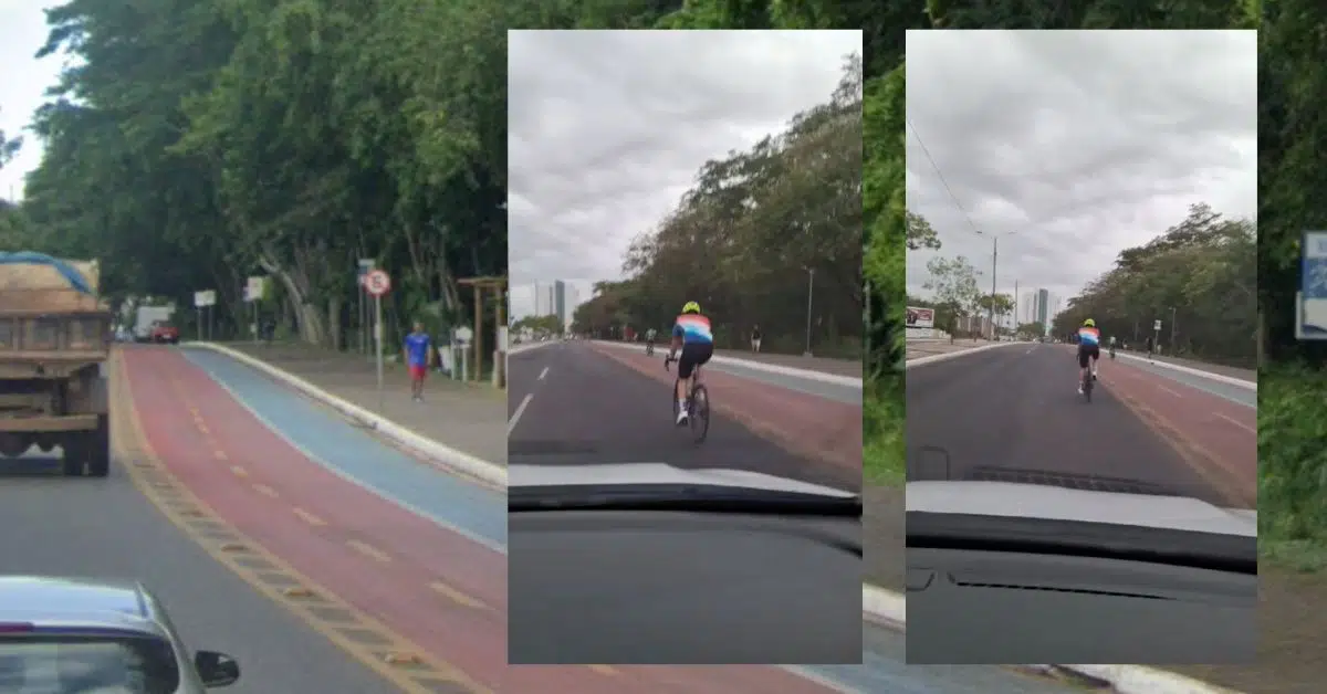 Flagra de um ciclista deixando sua faixa de segurança e arriscando sua vida em Teresina–PI