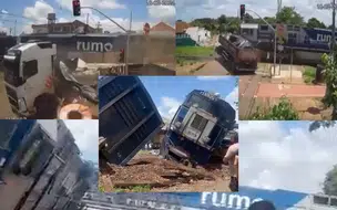 Trem descarrila e atinge casa após colidir com caminhão que furou sinal vermelho
