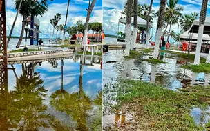 Água está invadindo bares e restaurantes na Lagoa do Portinho após fortes chuvas