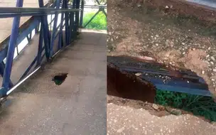Vídeo mostra buraco que coloca em risco a segurança de transeuntes em passarela