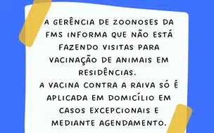 FMS informa que não está fazendo vacinação de Pets em domicílio
