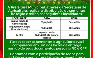 Prefeitura anuncia distribuição de sementes a agricultores de Pau D'Arco do PI
