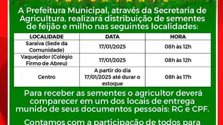 Prefeitura anuncia distribuição de sementes a agricultores de Pau D'Arco do PI