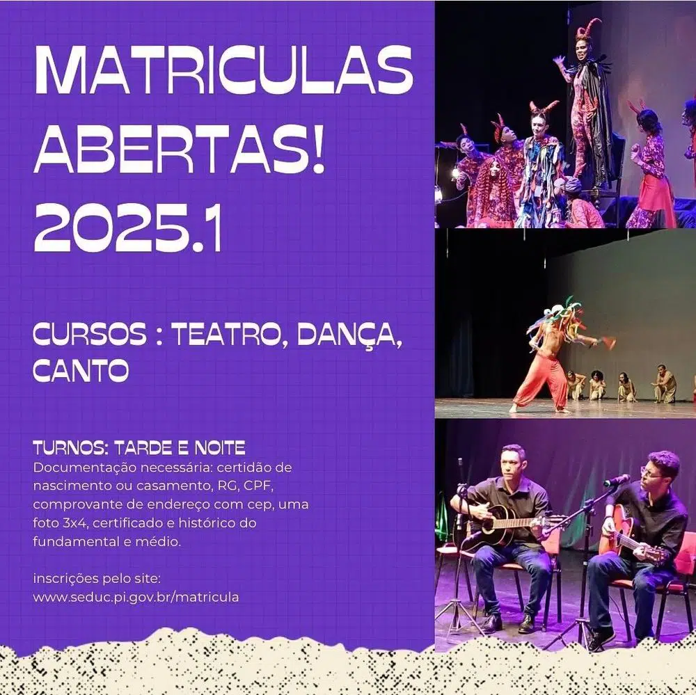 Escola de Teatro Professor Gomes Campos abre matrículas para cursos nas áreas de teatro, música e dança