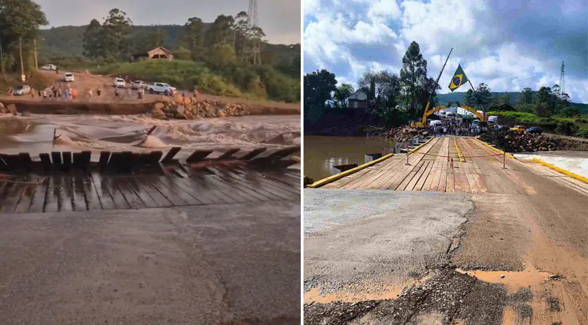Ponte ficava localizada entre as comunidades de Arroio Feliz e Picada Cará.• Reprodução/ Redes sociais