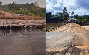 Ponte provisória é arrastada por correnteza no Rio Grande do Sul