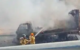 Caminhão fica destruído após pegar fogo na BR-316 em Teresina