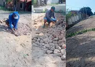 Moradores do Bairro Satélite fazem reparos no calçamento diante da falta de resposta