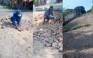 Moradores do Bairro Satélite fazem reparos no calçamento diante da falta de resposta