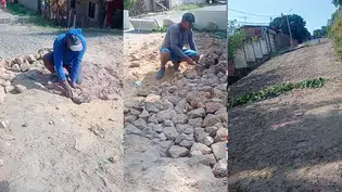 Moradores do Bairro Satélite fazem reparos no calçamento diante da falta de resposta