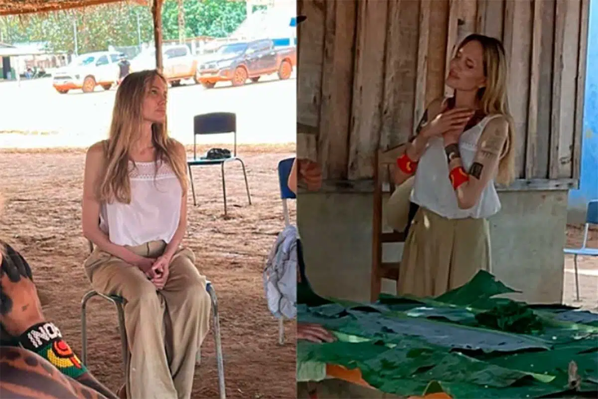 atriz de Hollywood esteve em uma aldeia indígena no Parque Nacional do Xingu, no Estado do Mato Grosso