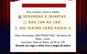 Teatro João Paulo II abre inscrições para Oficina de Teatro e Literatura Dramática
