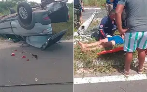 Estudantes ficam feridos após carro capotar e colidir com poste em Teresina