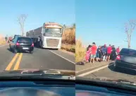 Grave acidente envolvendo carro e carreta deixa mulher morta e três feridos na BR-316