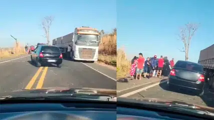 Grave acidente envolvendo carro e carreta deixa mulher morta e três feridos na BR-316
