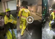 Garis de Teresina dão exemplo de dedicação ao trabalhar sob chuva