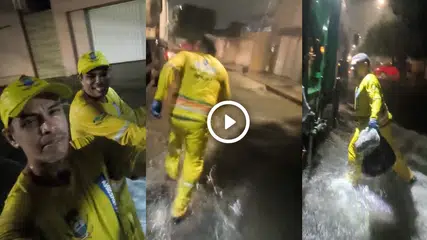 Garis de Teresina dão exemplo de dedicação ao trabalhar sob chuva