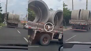 Vídeo mostra caminhão com manilhas amarradas e causa medo em Teresina