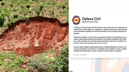 Defesa Civil alerta para risco em barragem no Piauí e mobiliza equipes na região