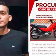 Jovem desaparece em Monsenhor Gil após pegar moto emprestada para ir ao mercado