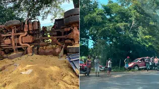 Populares tentam saquear carga de soja após caminhão tombar na BR-135