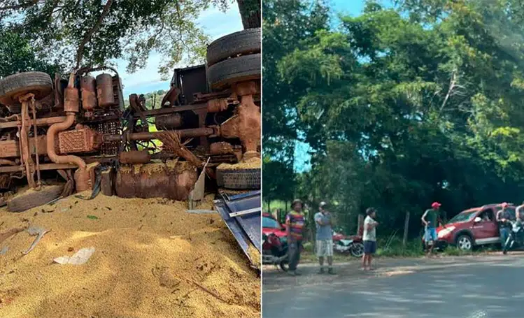 Populares tentam saquear carga de soja após caminhão tombar na BR-135