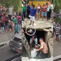 Galeria cede, família cai de moto e moradores fazem resgate na zona sul de Teresina