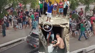 Galeria cede, família cai de moto e moradores fazem resgate na zona sul de Teresina