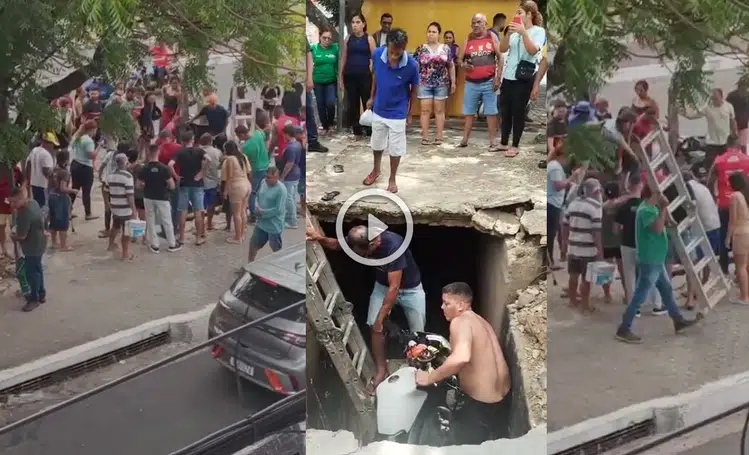 Galeria cede, família cai de moto e moradores fazem resgate na zona sul de Teresina