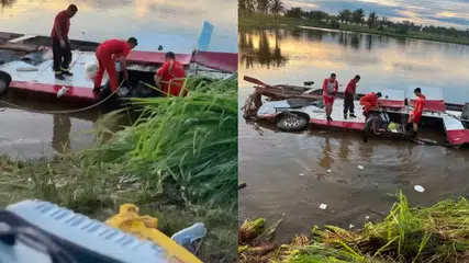 Dois passageiros morrem após ônibus que saiu de Teresina cair em açude na BR-222