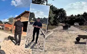 Prefeito João Mourão acompanha obra de calçamento no bairro São Francisco, em Coivaras
