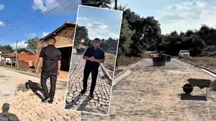 Prefeito João Mourão acompanha obra de calçamento no bairro São Francisco, em Coivaras