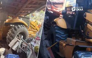 Trator perde os freios, invade casa e destrói parte de residência na zona Leste de Teresina