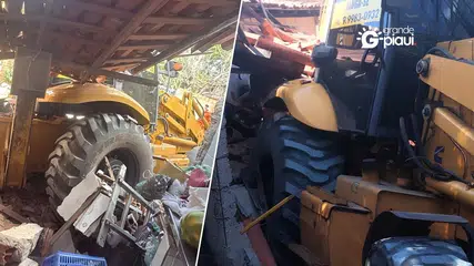 Trator perde os freios, invade casa e destrói parte de residência na zona Leste de Teresina