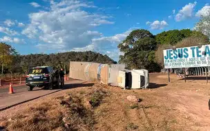 Caminhão carregado de peças automotivas tomba na BR-343, em Teresina